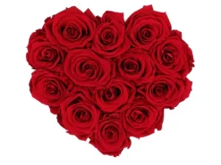 Rosenbox Herz Weiß-Schwarz mit 13 Bordeaux Rosen