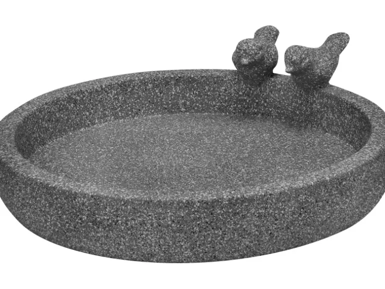 Runde Vogeltränke aus Zement Ø 32 cm x 8 cm Dunkelgrau
