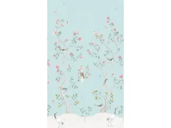Sanders & Sanders Fototapete Blumen und Vögel Hellblau 53 cm x 2,8 m 640213