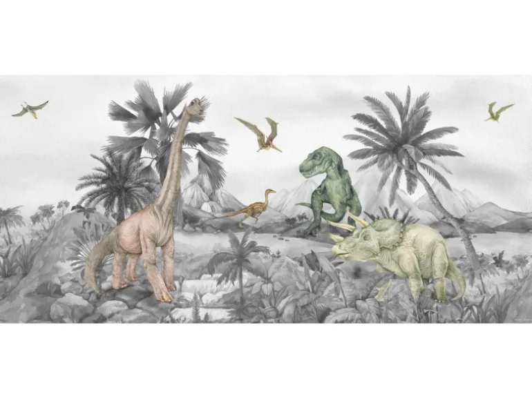 Sanders & Sanders Poster Dinosaurier Grau 0,75 x 1,7 m 601263