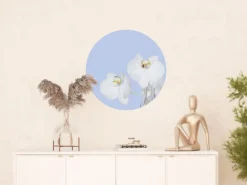 Sanders & Sanders Selbstklebende Runde Tapete Blumen Hellblau und Weiß Ø 70 cm 601087