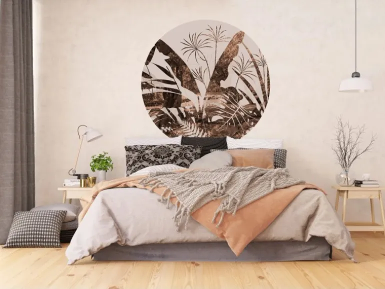 Sanders & Sanders Selbstklebende Runde Tapete Blätter Braun und Beige Ø 140 cm 601150