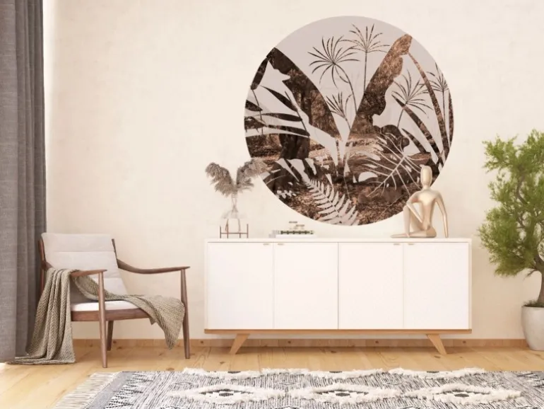 Sanders & Sanders Selbstklebende Runde Tapete Blätter Braun und Beige Ø 140 cm 601150