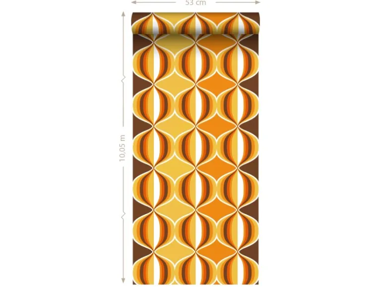 Sanders & Sanders Tapete Retro-Ornamente Gelb Braun und Orange 53 cm x 10.05 m