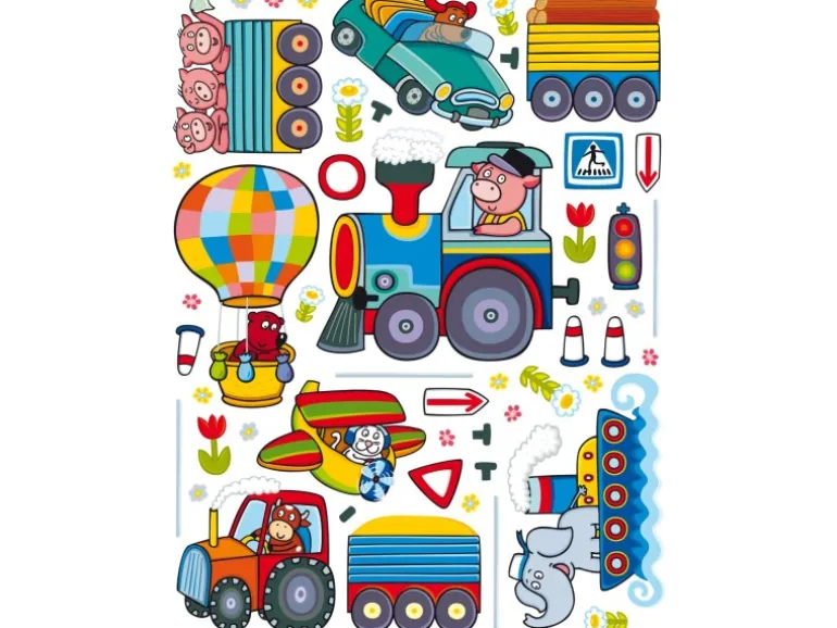 Sanders & Sanders Wandtattoo Bauernhof Blau Grün und Gelb 65 x 85 cm 600244