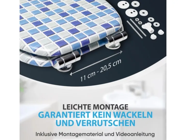 Sanilo WC Sitz mit Absenkautomatik Mosaik Blau, Hochwertiger und Stabiler Toilettendeckel aus Holz