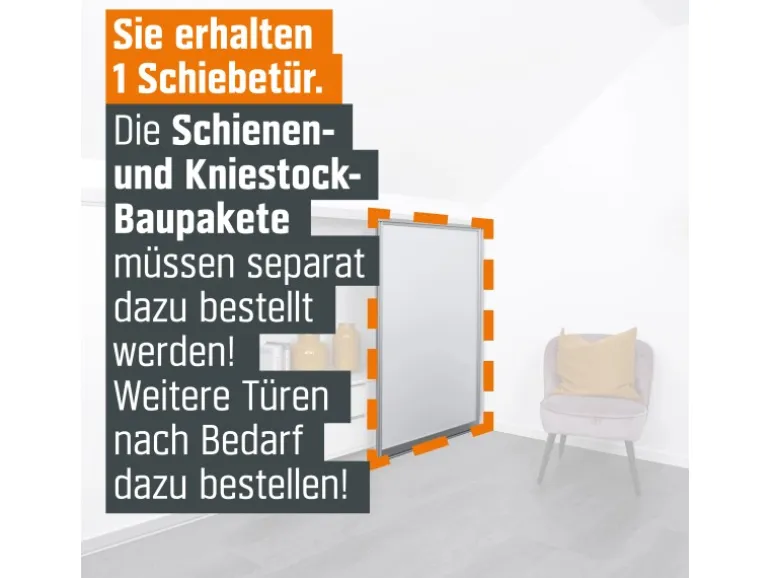 Schiebetür-Bau-Set Kniestock Profil Silber Dekor Reinweiß 1022 x 1400 mm