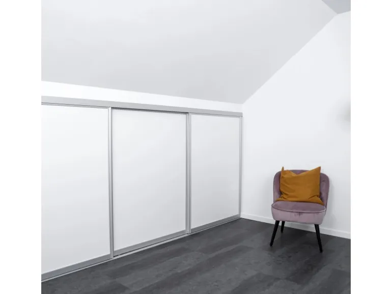 Schiebetür-Bau-Set Kniestock Profil Silber Dekor Reinweiß 1022 x 1400 mm