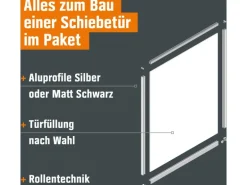 Schiebetür-Bau-Set Kniestock Profil Silber Dekor Reinweiß 1022 x 1400 mm