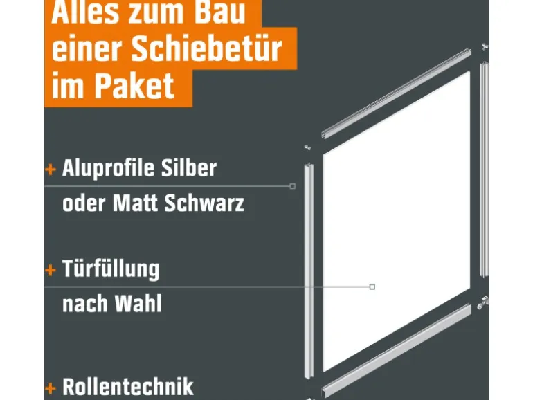 Schiebetür-Bau-Set Kniestock Profil Silber Dekor Reinweiß 1022 x 1400 mm