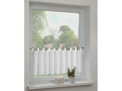 Sehlbach Bistrogardine mit Schlaufen Shiny Border 135 cm x 45 cm Weiß