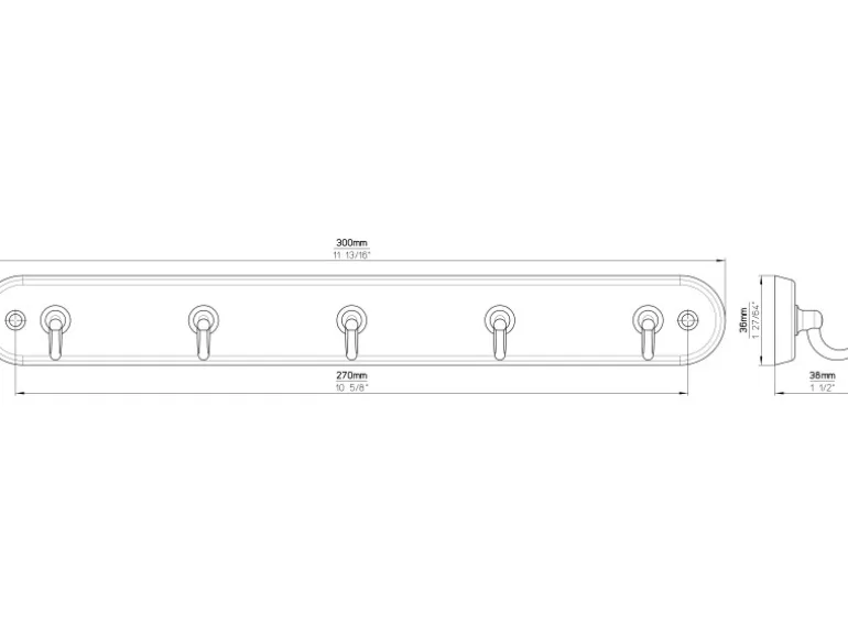Siro Schlüsselleiste 749 Metall Eiche Messing Länge 300 mm 5 Haken FSC®
