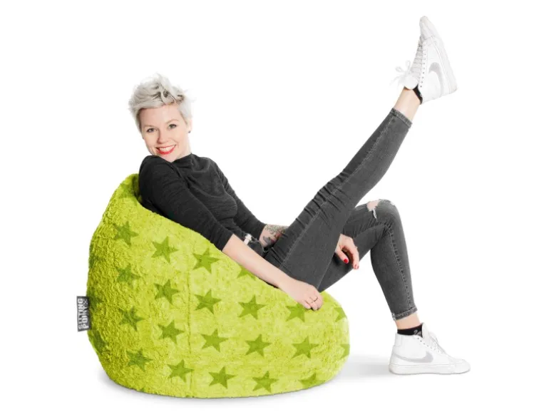 Sitting Point Sitzsack BeanBag Fluffy 220 l Grün Sternen-Muster