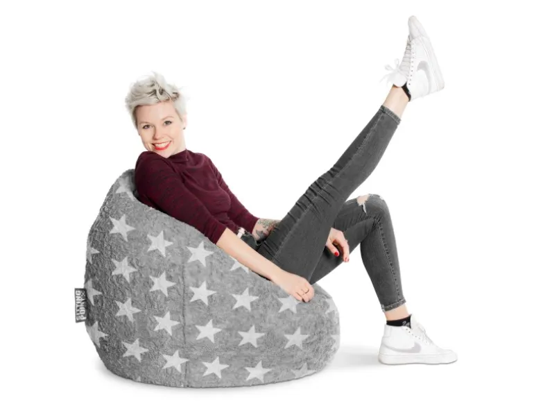 Sitting Point Sitzsack BeanBag Fluffy 220 l Grau Sternen-Muster