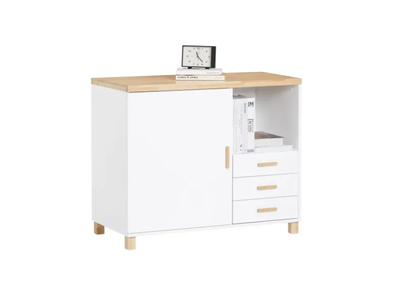 SoBuy Aktenschrank Druckertisch mit 3 Schubladen und 1 Tür Sideboard für Büro ASK07-WN
