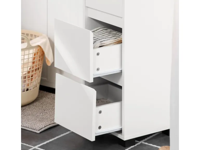 SoBuy Badezimmerschrank Badschrank mit 3 Schubladen und 4 Fächern 33x90x30cm Weiß BZR29-W