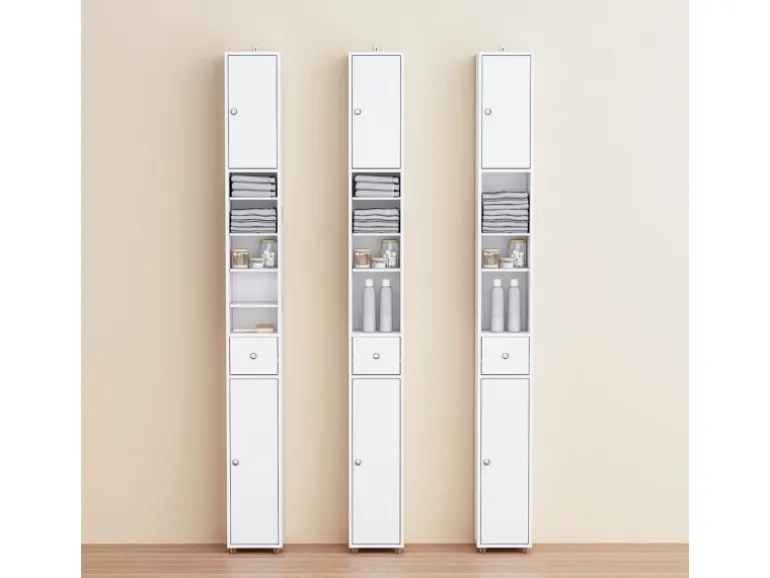 SoBuy Badezimmerschrank Hochschrank Badregal mit 6 Einlegeböden 20x180x20cm BZR34-II-W