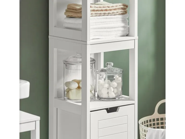 SoBuy Badezimmerschrank Hochschrank mit 2 Körben Badregal 30x144x30cm Weiß FRG126-W