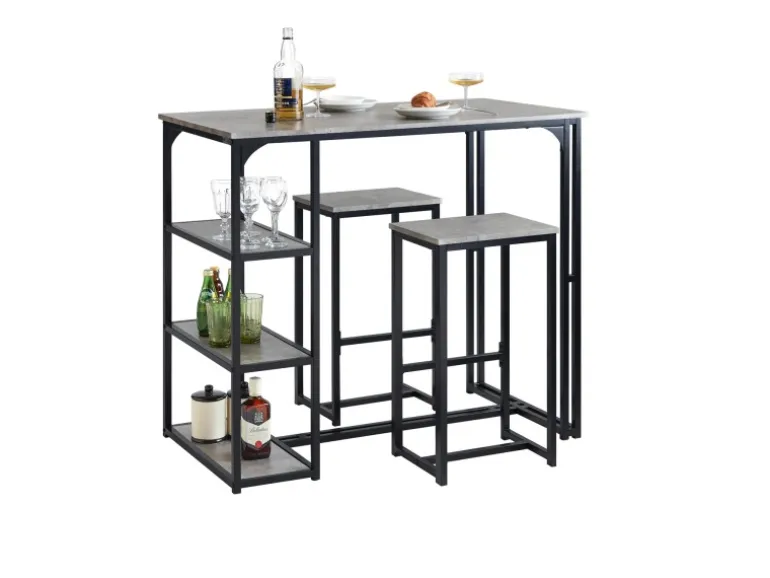 SoBuy Bartisch mit 2 Barhockern Holz Metall Natur Schwarz OGT43-F