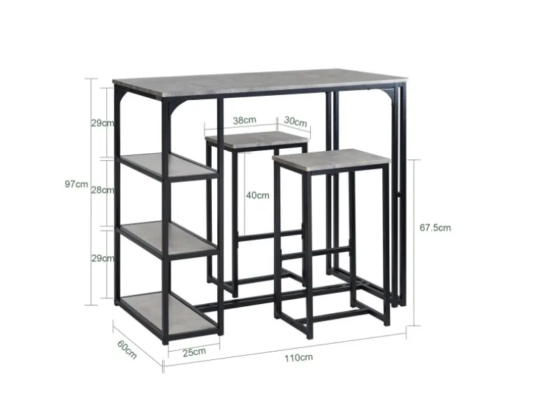 SoBuy Bartisch mit 2 Barhockern Holz Metall Natur Schwarz OGT43-F