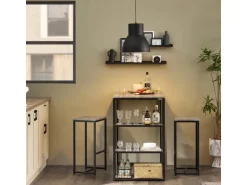 SoBuy Bartisch mit 2 Barhockern Holz Metall Natur Schwarz OGT43-F