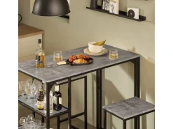 SoBuy Bartisch mit 2 Barhockern Holz Metall Natur Schwarz OGT43-F