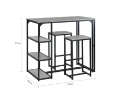 SoBuy Bartisch mit 2 Stühlen Esszimmer MDF Metall Grau OGT43-HG