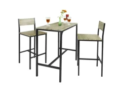 SoBuy Bartisch Set mit 2 Barhockern Holz Metall Natur Schwarz OGT03-N