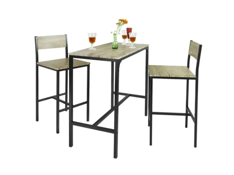 SoBuy Bartisch Set mit 2 Barhockern Holz Metall Natur Schwarz OGT03-N