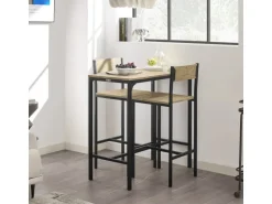 SoBuy Bartisch Set mit 2 Barhockern Holz Metall Natur Schwarz OGT03-N