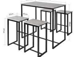 SoBuy Bartisch Set 5-teilig Essgruppe Esstisch mit 4 Hockern Grau-Schwarz OGT15-HG