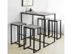 SoBuy Bartisch Set 5-teilig Essgruppe Esstisch mit 4 Hockern Grau-Schwarz OGT15-HG