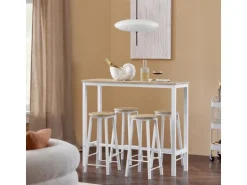 SoBuy Bartisch Set 5-teilig Essgruppe Esstisch mit 4 Hockern Weiß-Natur OGT22-WN