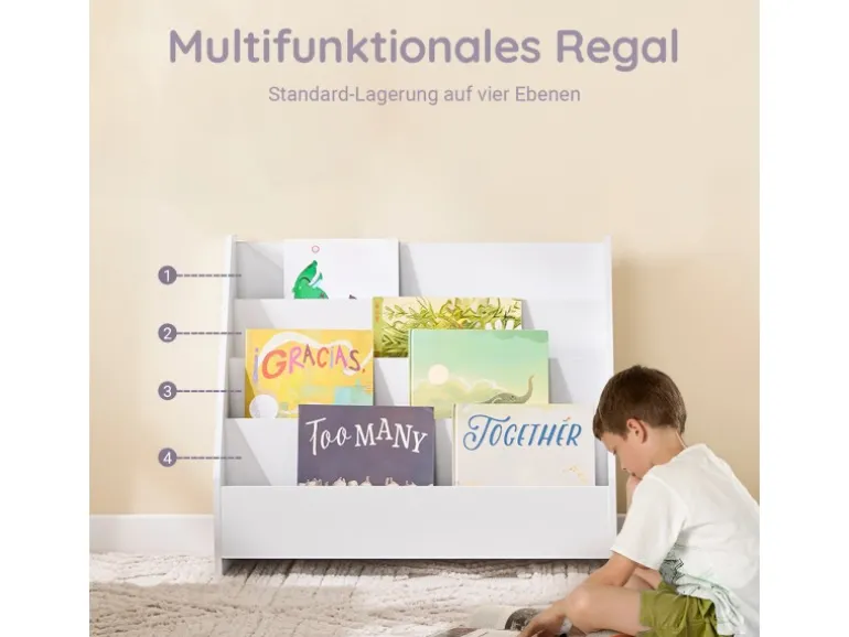 SoBuy Bücherregal Kinderregal mit 4 Offenen Fächer und 1 Ablagefächern KMB32-K-W
