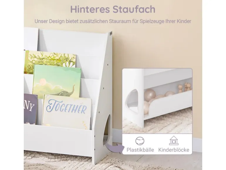 SoBuy Bücherregal Kinderregal mit 4 Offenen Fächer und 1 Ablagefächern KMB32-K-W