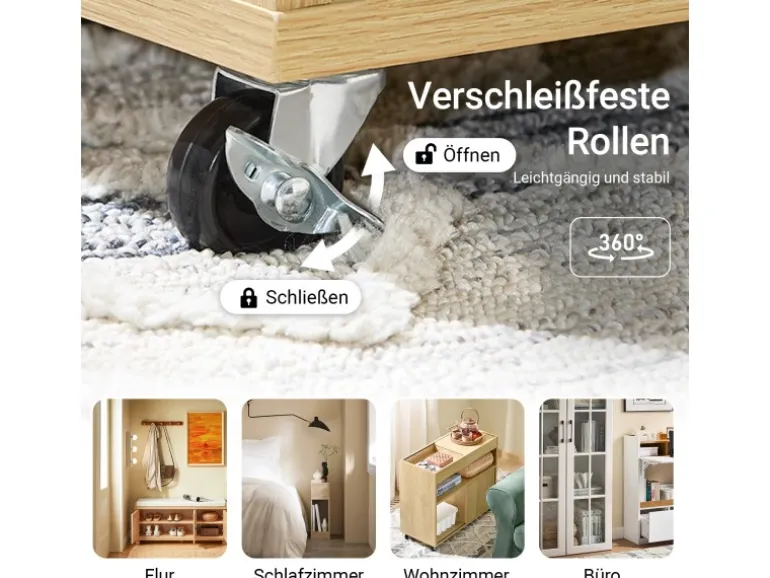 SoBuy Beistelltisch Couchtisch mit Rollen Druckertisch Aktenschrank FBT152-N