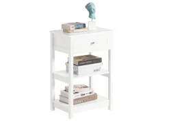 SoBuy Beistelltisch Nachttisch mit Schublade und 2 Ablagen 45x68x30cm Weiß FBT46-W