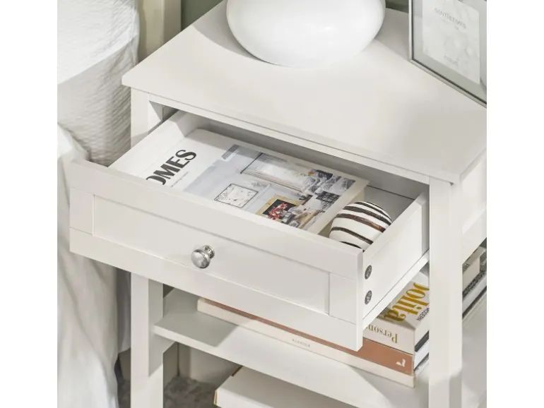 SoBuy Beistelltisch Nachttisch mit Schublade und 2 Ablagen 45x68x30cm Weiß FBT46-W