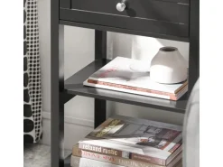 SoBuy Beistelltisch Nachttisch mit Schublade und 2 Ablagen 45x68x30cm Schwarz FBT46-SCH