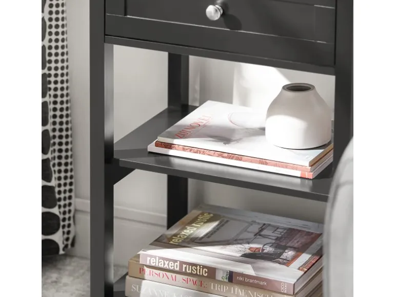 SoBuy Beistelltisch Nachttisch mit Schublade und 2 Ablagen 45x68x30cm Schwarz FBT46-SCH