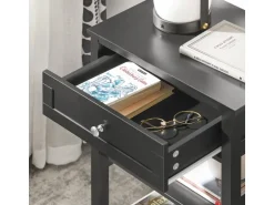 SoBuy Beistelltisch Nachttisch mit Schublade und 2 Ablagen 45x68x30cm Schwarz FBT46-SCH