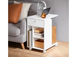SoBuy Couchtisch mit Tablet Schiene Beistelltisch mit Rollen Weiß FBT148-W