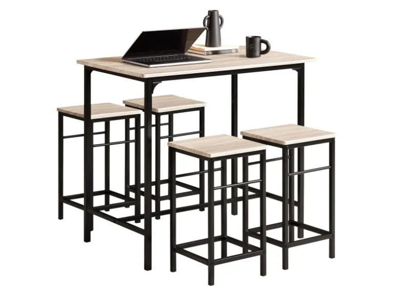 SoBuy Essgruppe Esstisch Set 5-teilig Bartisch mit 4 Hockern Natur-Schwarz OGT11-N