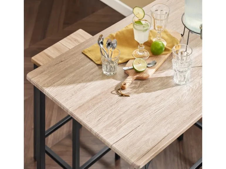 SoBuy Essgruppe Esstisch Set 5-teilig Bartisch mit 4 Hockern Natur-Schwarz OGT11-N