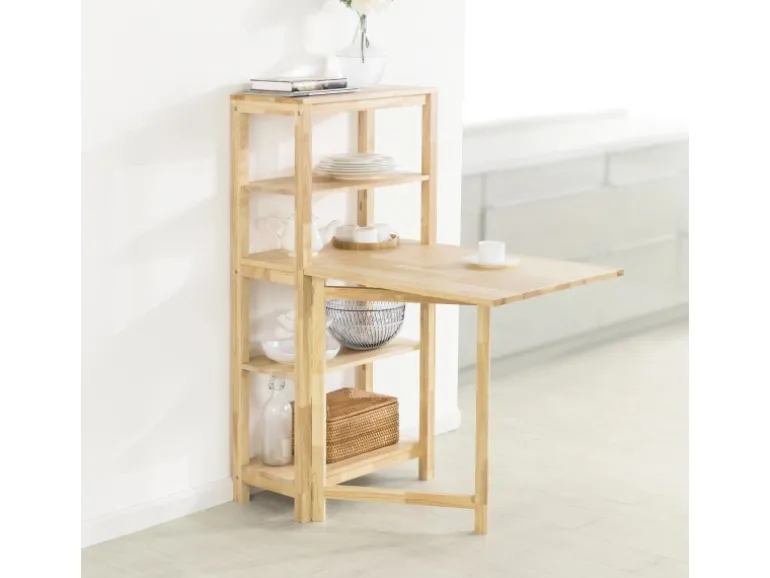 SoBuy Esstisch mit Regalen Klapptisch Schreibtisch 98x126x60cm Natur FWT70-N