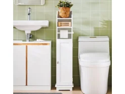 SoBuy Freistehend Toilettenpapieraufbewahrung Holz Weiß FRG177-W