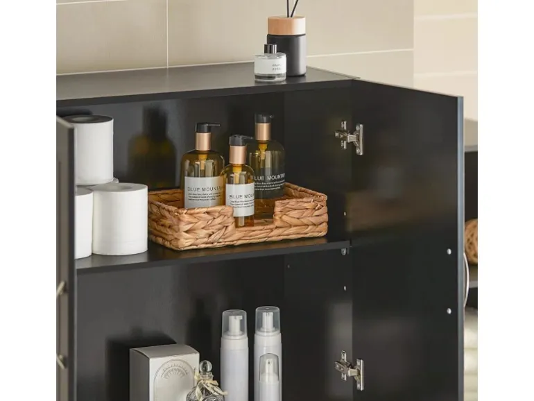 SoBuy Hängeschrank Badezimmerschrank mit Verstellbarem Regal 60x60x30cm Schwarz FRG231-SCH