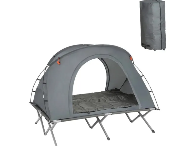 SoBuy 4in1-Zelt mit Campingliege für 2 Personen Metall Oxford-Nylon Grau OGS60-L-HG