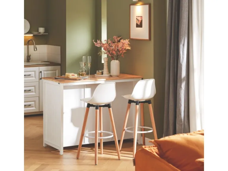 SoBuy Kücheninsel mit 2 Rattankörben Küchenschrank Sideboard Buffet KNL05-W