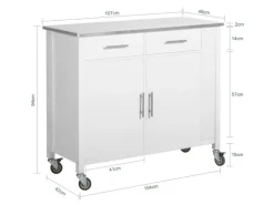 SoBuy Küchenwagen mit Edelstahlplatte Kücheninsel Rollwagen Weiß FKW108-W